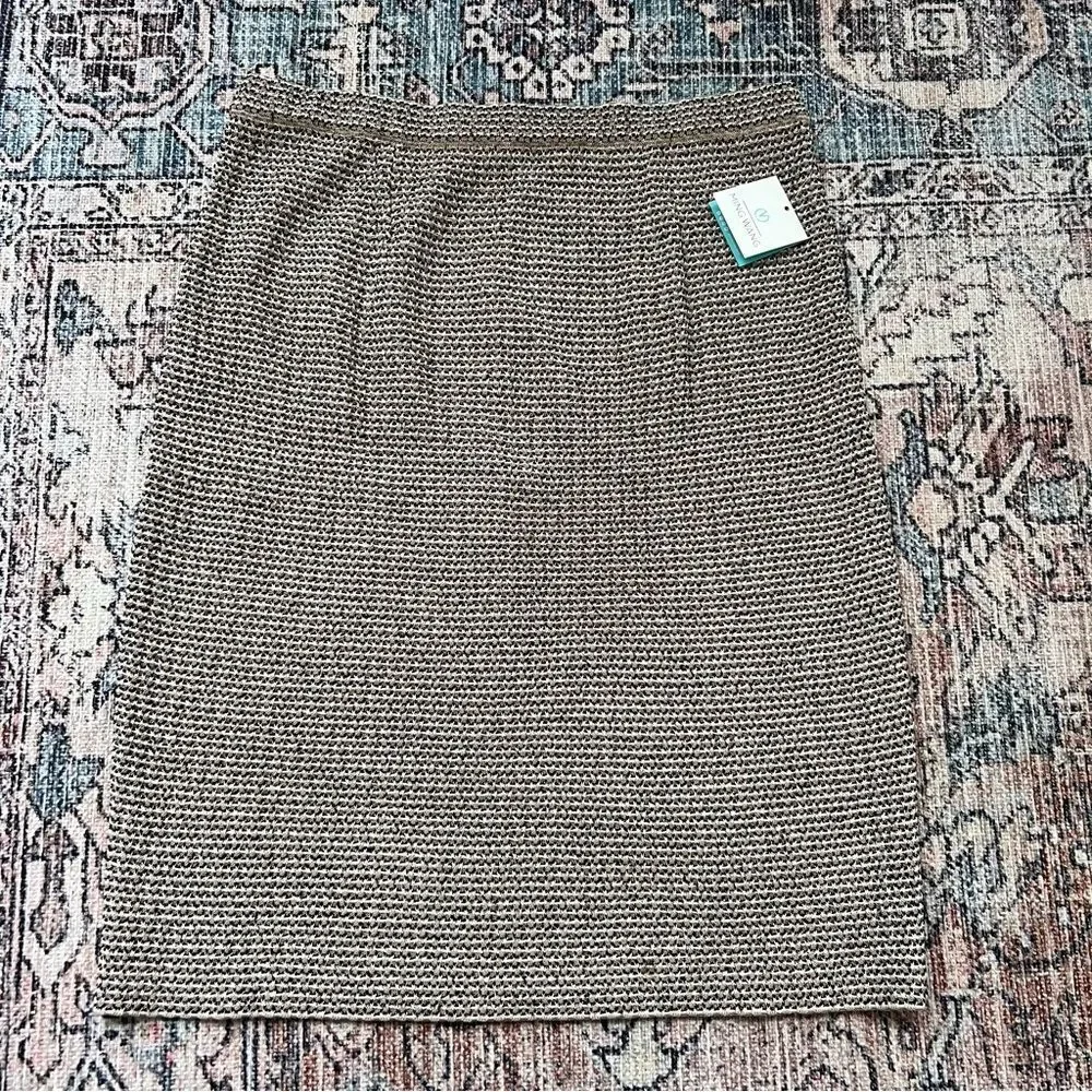 Ming Wang NWT A-Line Tweed Knit Skirt Size Large Dark Umber/Twig/Black/Ivory